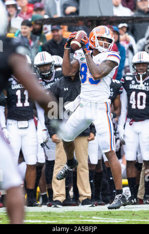 Columbia, SC, États-Unis d'Amérique. 19 Oct, 2019. Les Gators de Floride receveur Tyrie Cleveland (89), tire sur des prises dans la NCAA se rencontreront entre les Gators de la Floride et la Caroline du Sud à Gamecocks Williams-Brice Stadium à Columbia, SC. (Scott Kinser/Cal Sport Media). Credit : csm/Alamy Live News Crédit : Cal Sport Media/Alamy Live News Banque D'Images