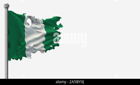 Le Niger en lambeaux Waving Flag 3D illustration sur mât. Isolé sur fond blanc avec l'espace sur le côté droit. Banque D'Images