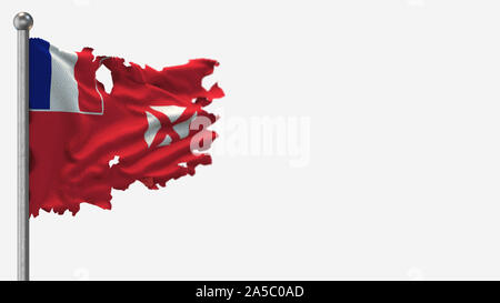 Wallis et Futuna lambeaux Waving Flag 3D illustration sur mât. Isolé sur fond blanc avec l'espace sur le côté droit. Banque D'Images