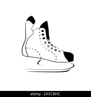 Icône linéaire Hockey patinage, le sport et l'activité de l'hiver, patinage sur glace logo contour signe. Fine ligne stylisé, croquis. isolé sur fond blanc. Illustration de Vecteur