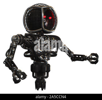 Bot contenant des éléments : ronde des barbelés, à tête ronde haut de la poitrine lourde, pas de poitrine, propulsion. Matériel : Noir. Situation : L'interaction. Banque D'Images