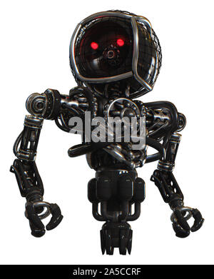 Bot contenant des éléments : ronde des barbelés, à tête ronde haut de la poitrine lourde, pas de poitrine, propulsion. Matériel : Noir. Situation : pose de héros. Banque D'Images