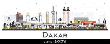 Dakar Sénégal Ville avec des bâtiments couleur isolé sur blanc. Vector Illustration. Les voyages d'affaires et le concept avec l'architecture historique. Dakar. Illustration de Vecteur