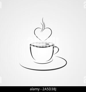 Tasse de café avec de la vapeur sous la forme d'un cœur, motif en noir et blanc Illustration de Vecteur