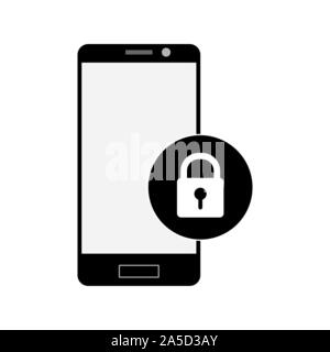 La protection de votre smartphone. Icône simple. Silhouette d'un smartphone et d'un cercle avec un verrou. Illustration de Vecteur