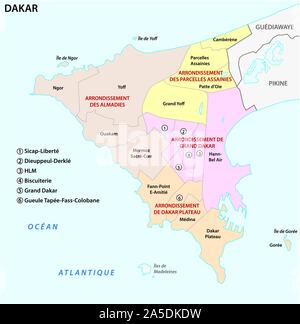 Carte administrative de la capitale sénégalaise dakar Illustration de Vecteur