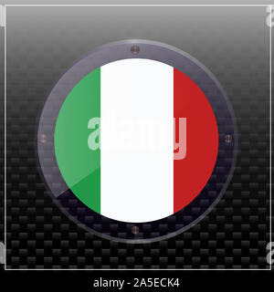 Bouton transparent brillant avec drapeau italien. Heureux Italie bouton day. Autocollant avec pavillon de l'Italie. L'illustration. Banque D'Images