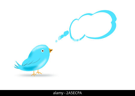 Illustration d'un oiseau bleu avec un ballon. Banque D'Images