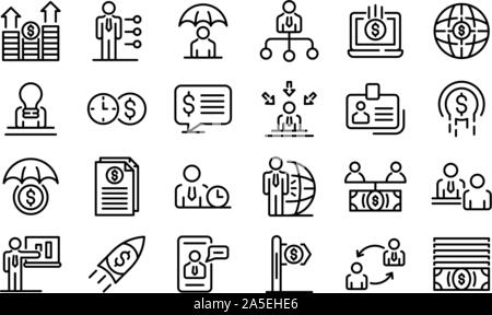 Conseiller financier icons set style du contour, Illustration de Vecteur