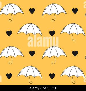 Automne Automne mignon vecteur illustration de fond transparent avec des parasols et des cœurs dessinés à la main, Illustration de Vecteur