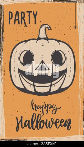 Modèle d'Halloween. Citrouille mal sur grunge background. L'élément de conception pour poster, carte, bannière. Vector illustration Illustration de Vecteur