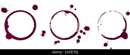 Vector illustration de sécher les taches de vin rouge bouteille de verre ou anneaux cercle et blob gouttes isolé sur fond blanc Illustration de Vecteur