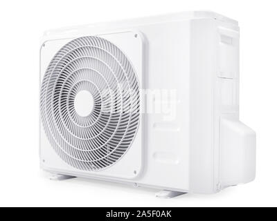 Livre blanc de l'unité de compresseur de climatisation. Isolé sur blanc, chemin de détourage inclus Banque D'Images