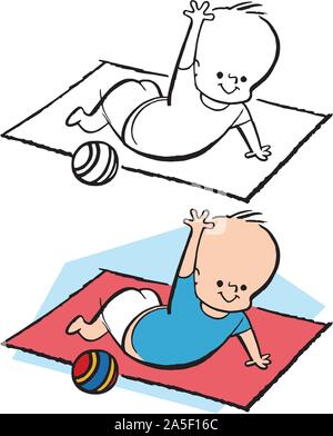 Un bébé nouveau-né joue sur une couverture. Illustration de Vecteur