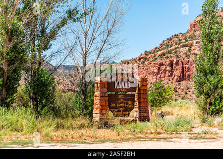 Kanab, USA - 8 août 2019 : Libre de signer pour l'entrée de la ville, près de Lake Powell, Bryce et Zion National Park en Utah Banque D'Images