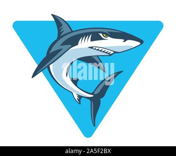 Requins en colère en triangle bleu, vector illustration. Logo mascotte ou modèle. Illustration de Vecteur