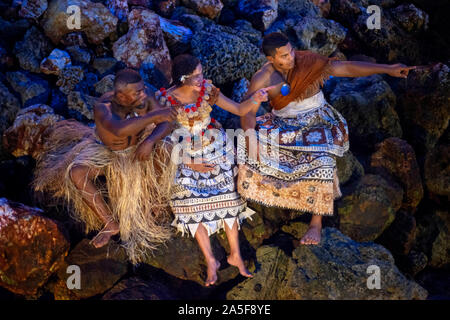 Guerriers Fidjien traditionnel portrait à Malolo Island Resort et Likuliku Resort, groupe d'îles Mamanucas Fidji Banque D'Images