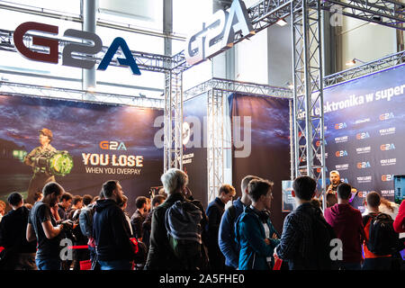 POZNAN, Pologne - 18 octobre, 2019 : Le G2A au stade de l'ODP2019. PGA2019 est un ordinateur Jeux et divertissement événement organisé dans la ville polonaise de Poz Banque D'Images