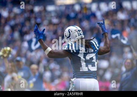 Indianapolis, Indiana, USA. 20 Oct, 2019. Indianapolis Colts wide receiver T.Y. Hilton (13) tient le terrain avant que le jeu entre les Houston Texans et les Indianapolis Colts au Lucas Oil Stadium, Indianapolis, Indiana. Crédit : Scott Stuart/ZUMA/Alamy Fil Live News Banque D'Images