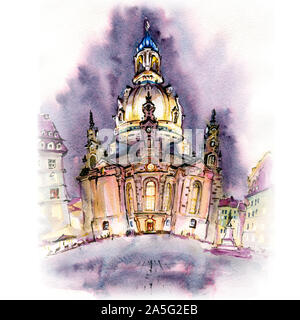 La nuit Frauenkirche à Dresde, Allemagne Banque D'Images