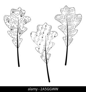 Zentangle pour feuille d'automne coloriage antistress adultes sur un fond blanc. Art Zen vector illustration. Illustration de Vecteur