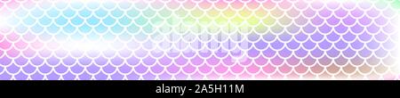 Arrière-plan large écailles de sirène, fille modèle panoramique magique vecteur pour la publicité sur le web, bannière arc-en-gradient unicorn Illustration de Vecteur
