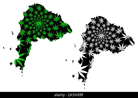 La province de Chonburi (Royaume de Thaïlande, Siam, Provinces de la Thaïlande) la carte est conçue de feuilles de cannabis vert et noir, Chonburi carte fait de la marijuana (ma Illustration de Vecteur