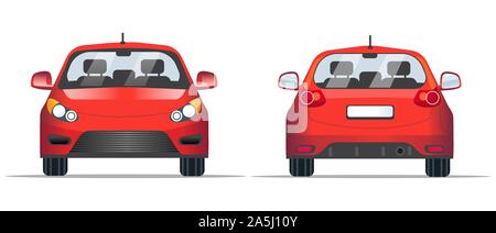 Voiture rouge vues avant et arrière, plat traditionnel. Modèle pour site web, application mobile et la publicité bannière. Location isolé sur un fond blanc, vecteur. Illustration de Vecteur