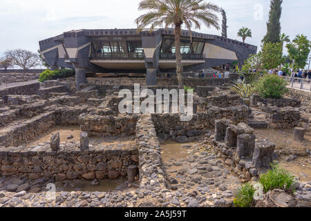 Vue de la maison de pierre à Capernaüm village, Galilée, Israël Banque D'Images