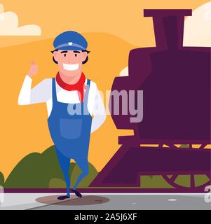 Conducteur de train l'homme en face de la vector illustration design Illustration de Vecteur