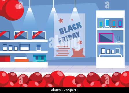 Vendredi noir vente promotionnelle shopping bannière avec produits et commode vector illustration design Illustration de Vecteur