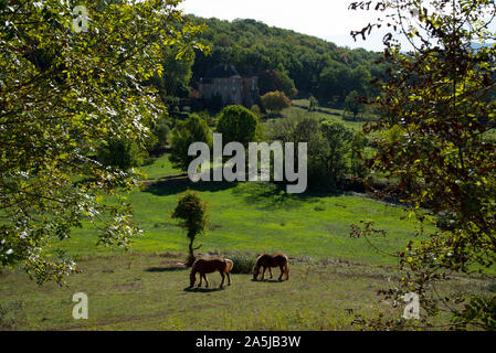 Paysage dans la vallée de la dordogne en France près de Castelnau-bretenoux Banque D'Images