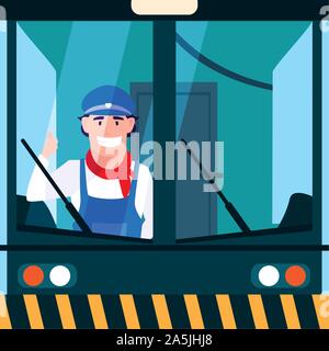 Conducteur de train l'homme dans le cockpit vector illustration design Illustration de Vecteur