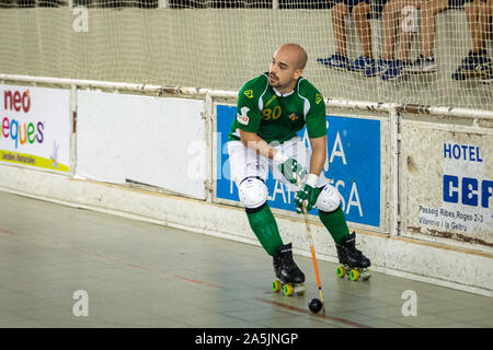 Joueurs de hockey des rouleaux en action Banque D'Images