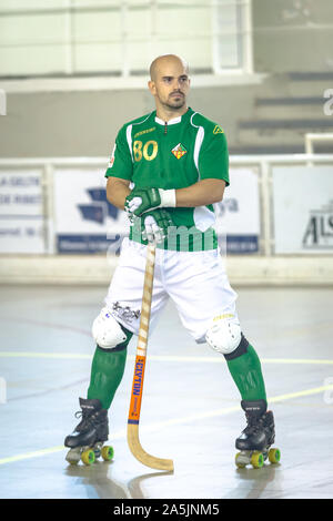 Joueurs de hockey des rouleaux en action Banque D'Images