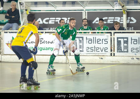 Joueurs de hockey des rouleaux en action Banque D'Images