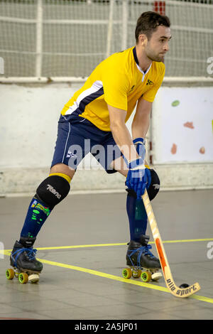 Joueurs de hockey des rouleaux en action Banque D'Images