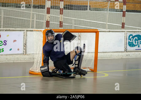 Joueurs de hockey des rouleaux en action Banque D'Images