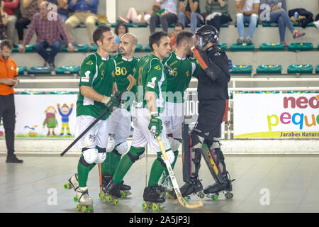 Joueurs de hockey des rouleaux en action Banque D'Images