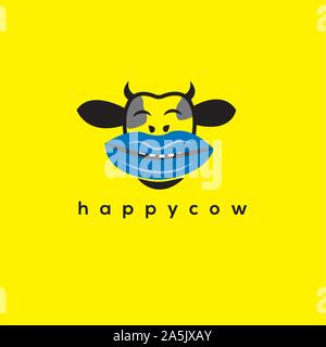 Smiling cow logo vector. smiling cow lent Illustration de Vecteur