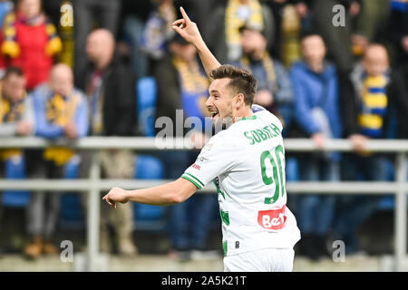 Artur Sobiech de Pagan Gdansk célèbre au cours de la PKO Ekstraklasa match de championnat entre l'Arka Gdynia et Gdansk Pagan.score final ; Arka Gdynia 2:2 Pagan Gdansk. Banque D'Images