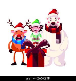 De Carte De Noël avec Elf et d'animaux en fond blanc vector illustration design Illustration de Vecteur