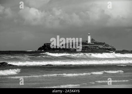 Le phare de Godrevy B&W Banque D'Images