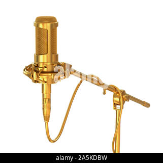 Microphone d'or sur le fond blanc. 3D Illustration. Banque D'Images