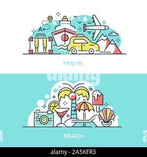 Voyages d'été et plage tropicale modèle de page Illustration de Vecteur