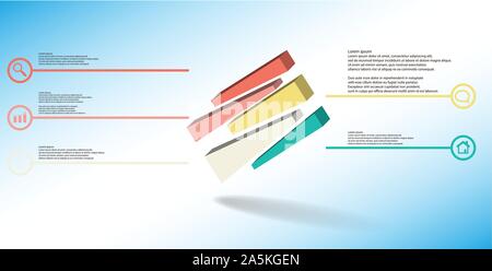 Illustration infographie 3D avec un modèle de cube en relief répartis au hasard à cinq articles déplacés askew organisé Illustration de Vecteur