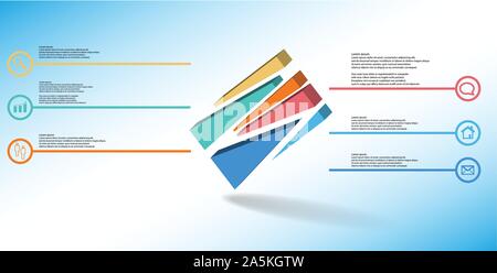 Illustration infographie 3D avec un modèle de cube en relief répartis au hasard à six articles déplacés askew organisé Illustration de Vecteur