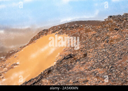 Illustration à l'aquarelle : dune de sable sur le côté ouest de la sainte montagne Jebel Bakal au Soudan , Afrique du Sud Banque D'Images