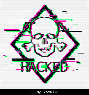 Les os du crâne et de l'illustration avec l'inscription tranché style glitch Banque D'Images