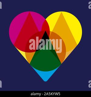 Icône de cœur transparent avec des couleurs primaires. Isolées. Vector illustration. Illustration de Vecteur